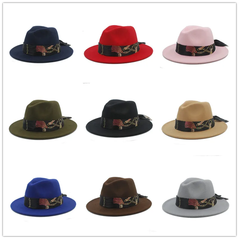Шляпа Fedora из шерсти для женщин и мужчин зимне осенняя шляпа с широкополыми полями