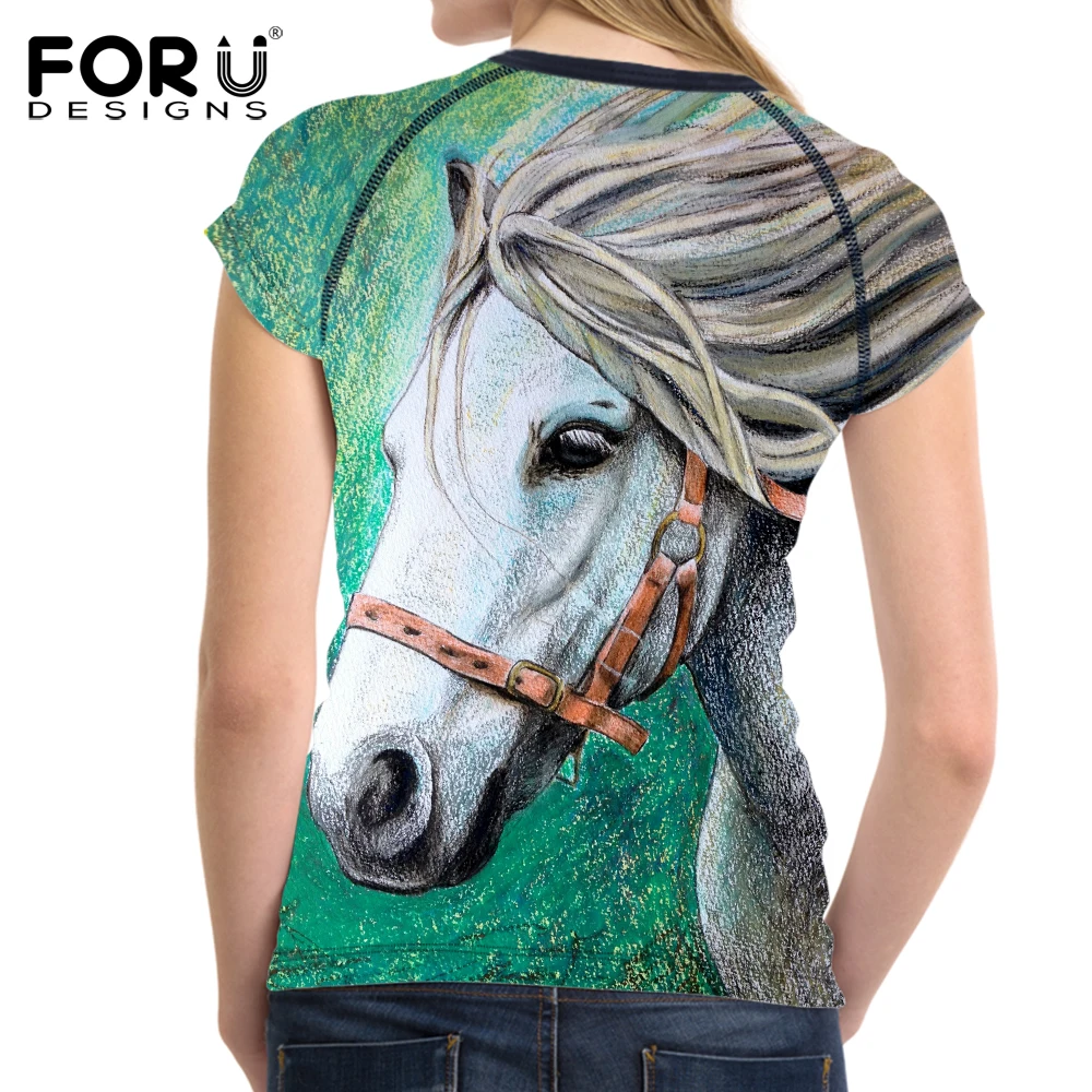 FORUDESIGNS Running футболки спорт для Для женщин 3D Crazy Horse животных печати летние женские рубашка с короткими рукавами дамы спортивной