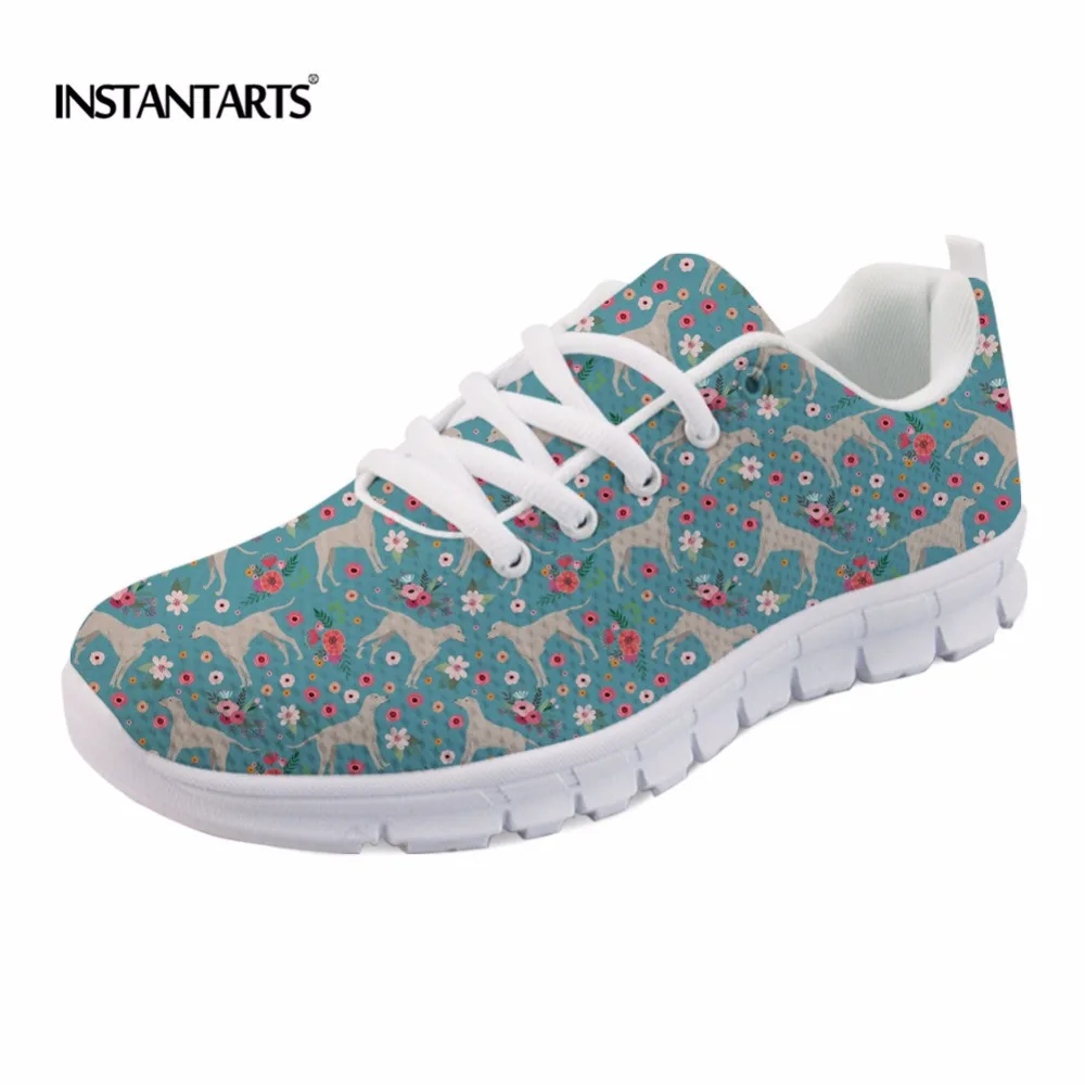 

INSTANTARTS Kawaii Puppy Weimaraner Flower Print Women Flats Shoes Casual Women's Mesh Flat Shoes Fashion Spring Lace-up Sneaker