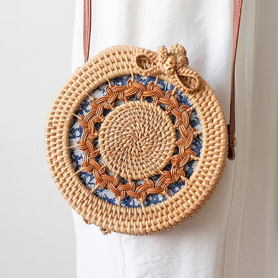Woven Rattan Bag Round Straw Shoulder Bag Small Beach HandBags Women Summer Hollow Handmade Messenger Crossbody Bags Woven Rattan Bag Round Straw Shoulder Bag Small Beach HandBags Women Summer Hollow Handmade Messenger Crossbody Bags