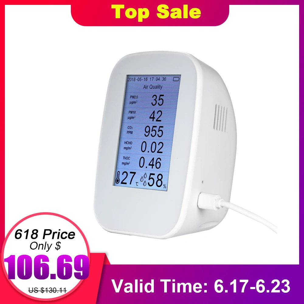 

KKMOON Digital Indoor/Outdoor PM2.5/HCHO/TVOC Tester CO2 Meter Air Quality Monitor Detector Gas Analyzer Thermometer Hygrometer