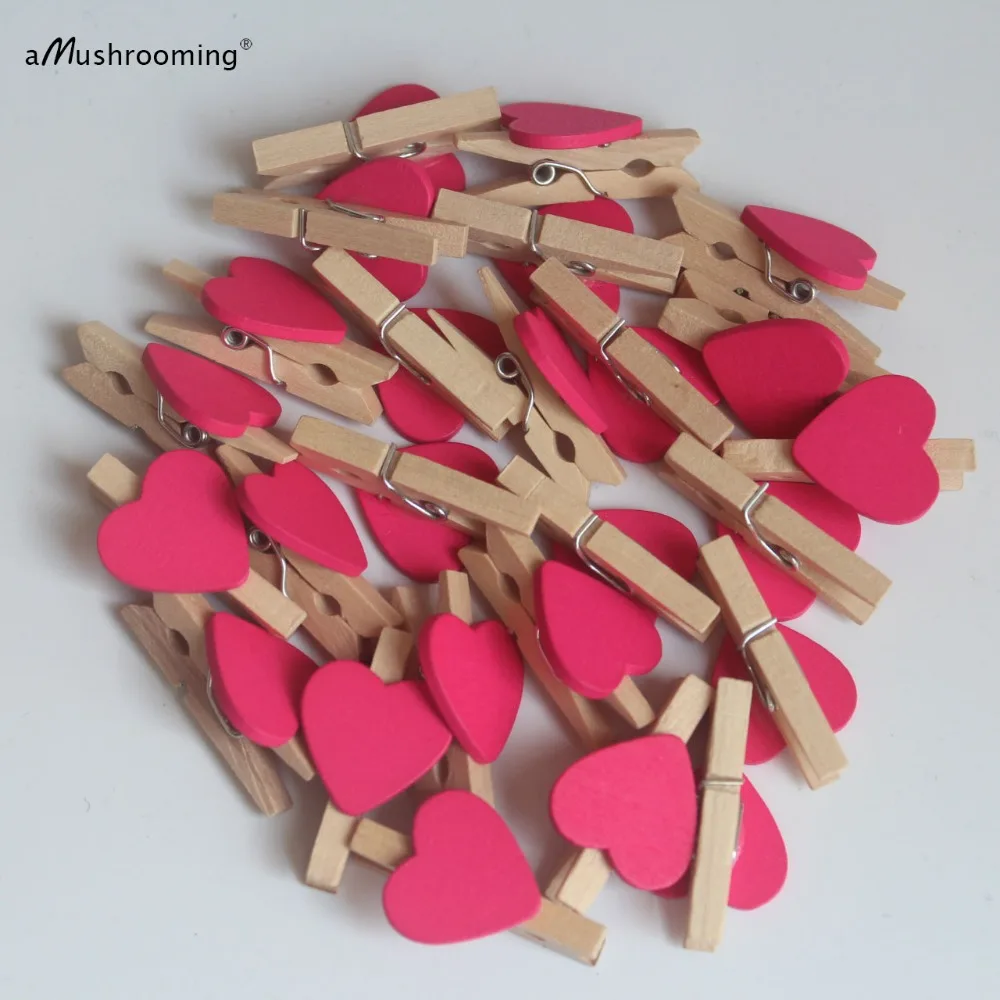 400x Handmade Wooden Heart Clip Pegs Hot Pink Heart Kid Party Favor