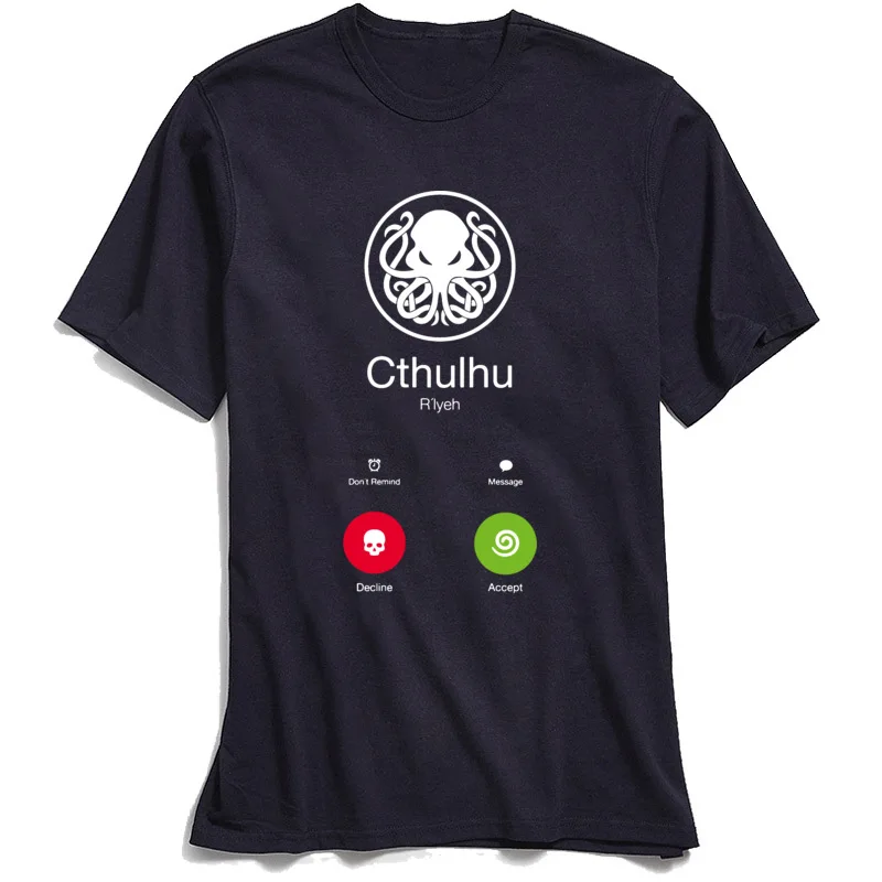 Футболка CALL OF CTHULHU, новинка, дизайнерская футболка для мужчин, хлопок, футболка, забавные летние гики, топы, Swag, стимпанк, футболки с изображением осьминога - Цвет: Тёмно-синий