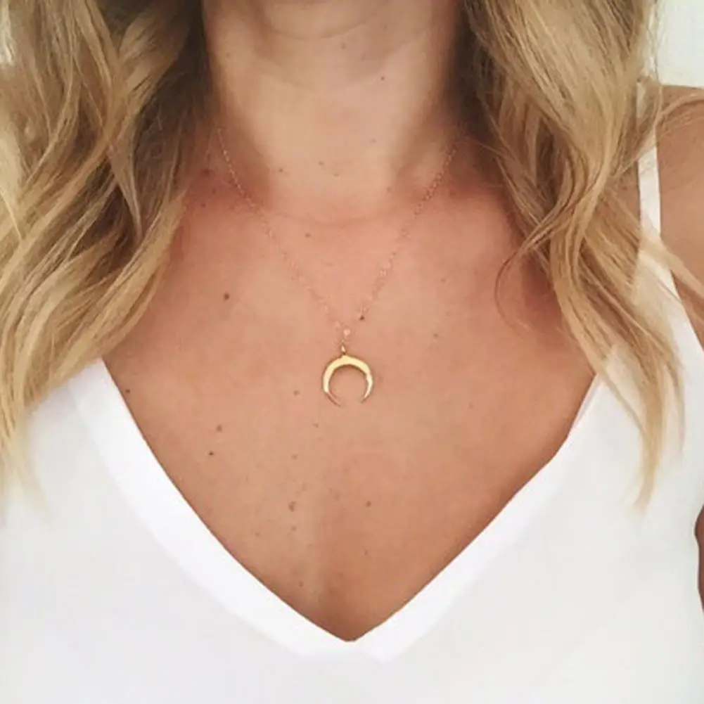 

2019 Simple Women Crescent Moon Pendant Chain Necklace Banque Jewelry Birthday Gift New