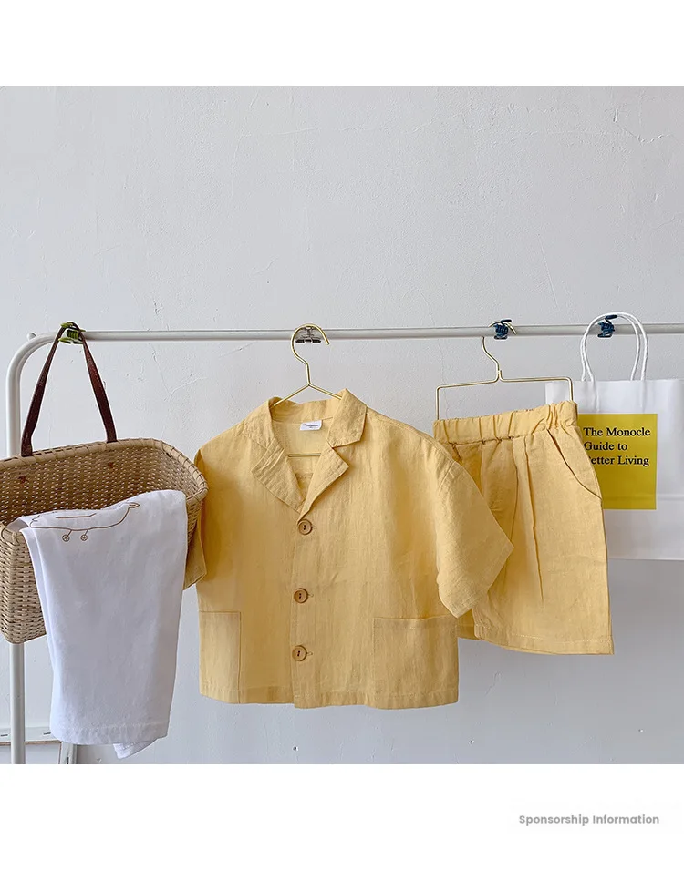 Летние модные комплекты одежды для маленьких мальчиков; костюмы из 2 предметов; детская хлопковая льняная рубашка с короткими рукавами и шорты; комплекты детской одежды