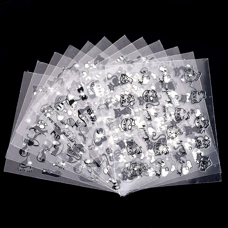 

12Pcs/Lot 3D Lovely Cartoon Cat Design Plastic Nail Art Decoration Stickers For Nails Manicure Rhinestones Supplies Decals JH240