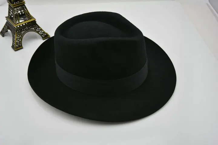 New 100% Woolen Hat Australian Wool 1:1 Michael Jackson Concert Dance Fedoras Classic Black Wide Brim Jazz Gentleman Hats