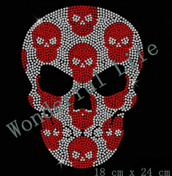 

YX Free shipping Skulls In Skull Rhinestone Applique red with white clear crystal