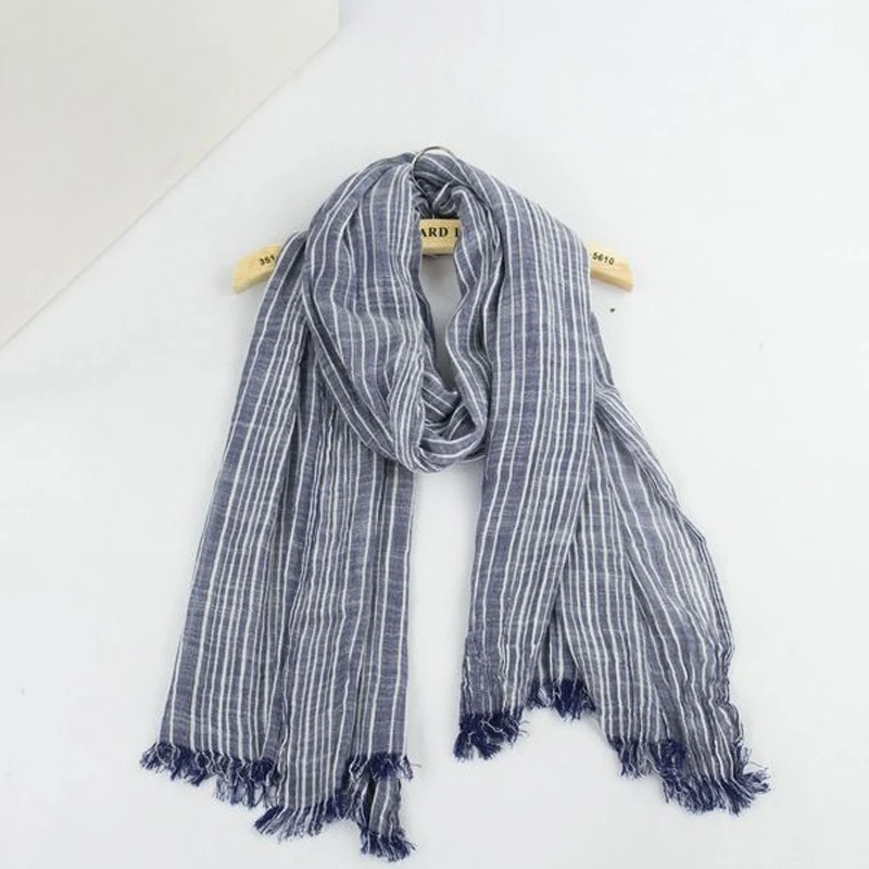 

Spring Women and Men Scarf Cotton Linen Vintage Stripe Scarves Wraps 180*80cm 8Color