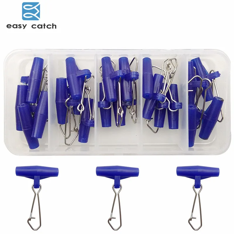 Easy Catch 20pcs Blue Plastic Head Swivel With Hooked Snap Fishing