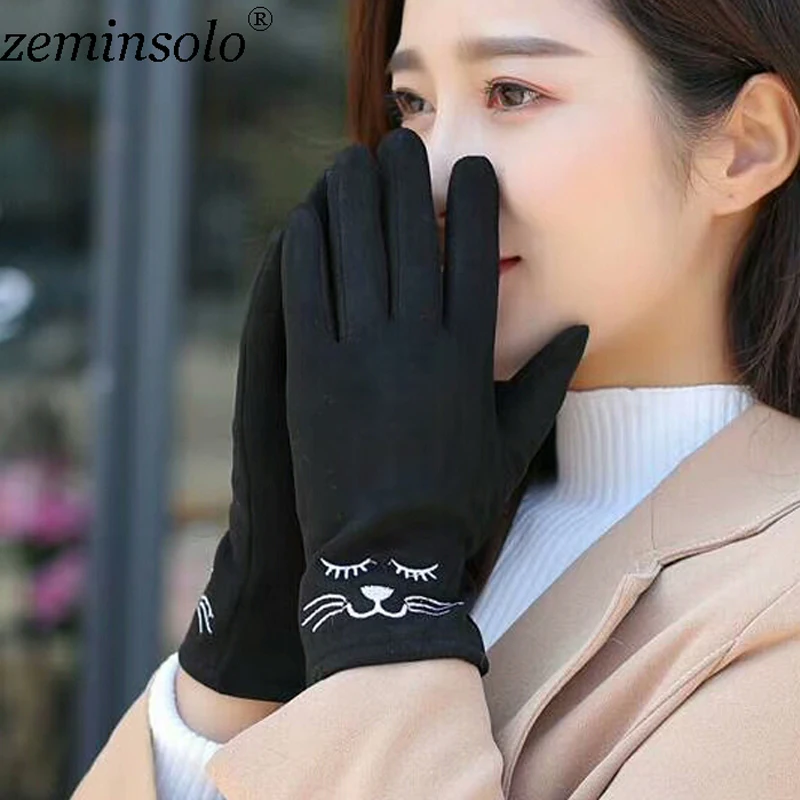 New Style Luxury Brand Female Gloves For Touch Screens Mittens Winter Warm Wool Butterfly Gloves Long Leather Solid Gloves Women
