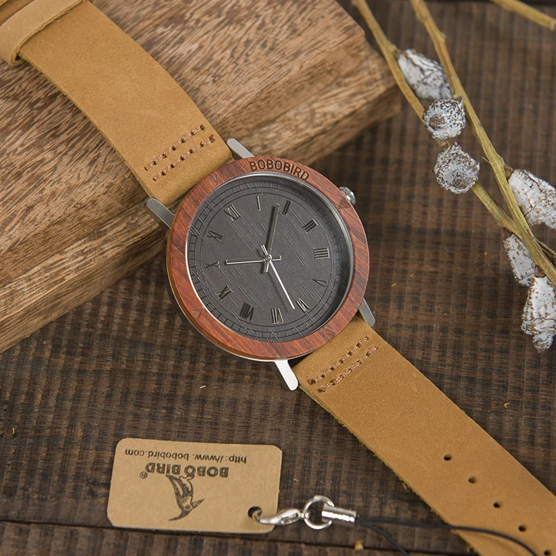 BOBO BIRD L-K06 Top Brand Designer Quartz Wristwatch Rome Number Dial Face Leather Strap Men's Watch OEM Clock for Men