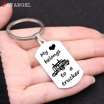 

Fashion Jewelry Keyring Dog Tag Couples Keychain Engraved My belongs to a trucker For Couples Valentine Memorial Day DIY Gift