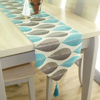 

HELLOYOUNG Table Runner Linen Cotton Leaf Jacquard Long Table Cover Fabric Modern Nordic Style Home Decoration