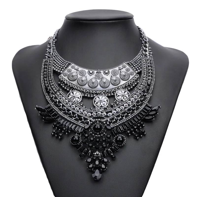 2017 Boho серебряный металлический чокер колье классика длинное большое Хрустальное