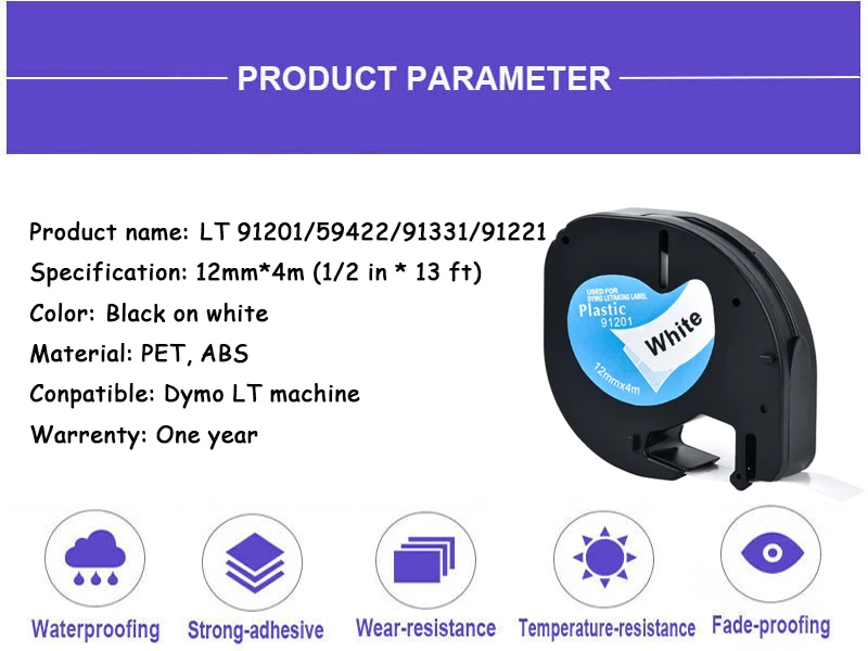 Plástica para Dymo 12mm para Lt-100h Cidy Pacote Lote Lt91201 lt 91201 91331 91221 Preto no Branco Compatível Dymo Fita Letratag 100 - 2 Cheap Fitas de impressora