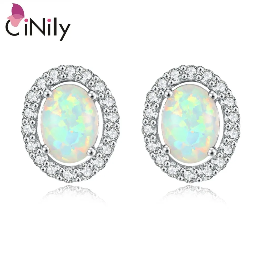 

CiNily Created White Fire Opal Cubic Zirconia Silver Plated Wholesale Hot Sell for Women Jewelry Stud Earrings 12mm OH2007