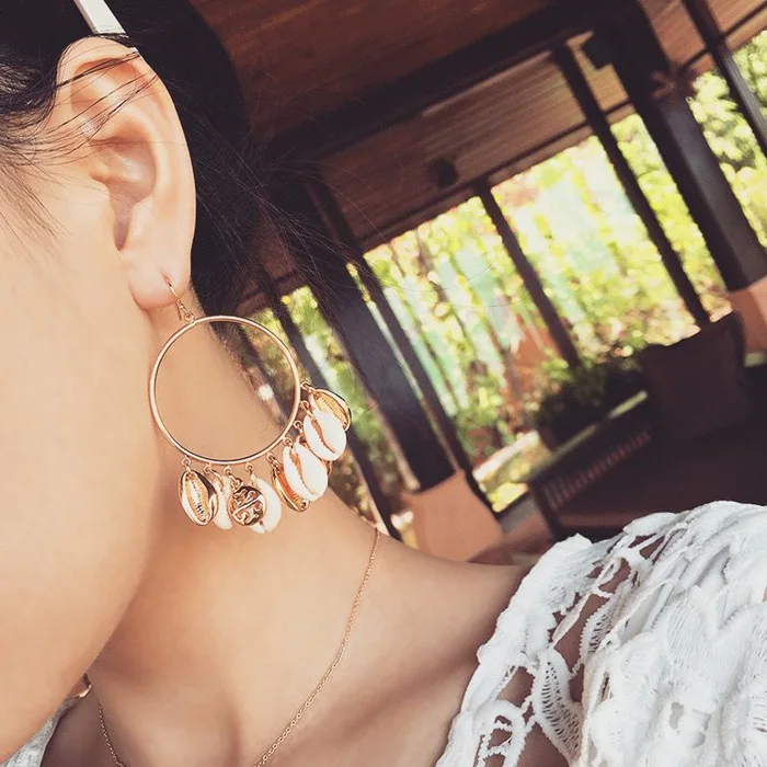 

Fashion Women za 2019 Puka Natural Shell Drop Earrings Ivory Color tassel Boho Summer Dangle Earrings boucle d'oreille femme
