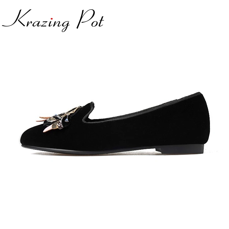 

2017 solid colors gladiator low-heel dragonfly bees round toe crystal genuine leather grace comfortable brand women shoes L11