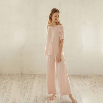 

CEARPION New Summer Modal Women Pajamas Suit Soft Casual Daily 2 Pcs Sleep Wear Female Elegant Shirt+pant Home Clothes Nightwear