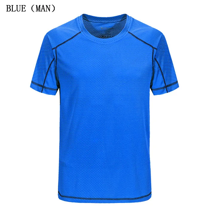 Новые летние парные модели, одноцветные быстросохнущие футболки с круглым вырезом, дышащие повседневные топы с коротким рукавом, футболки для фитнеса, эластичные футболки - Цвет: Man-blue