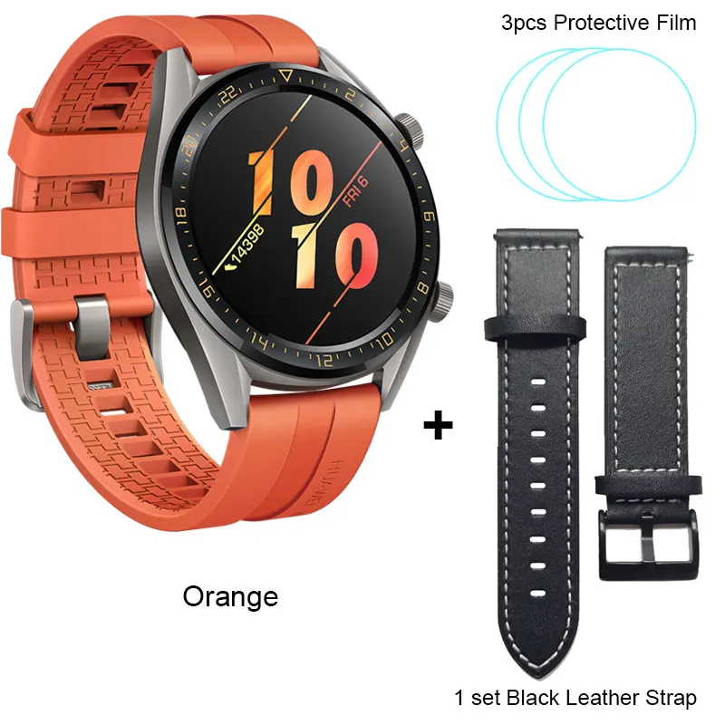 Huawei Watch GT Смарт-часы 1,3" gps nfc поддержка 14 дней Срок службы батареи Водонепроницаемый телефонный Звонок трекер сердечного ритма для Android iOS - Цвет: OrangAdd BlackStrap.