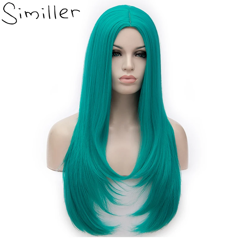 Similler 70 см 28 &quotДлинные прямые Косплей парики зеленый цвет костюм аниме