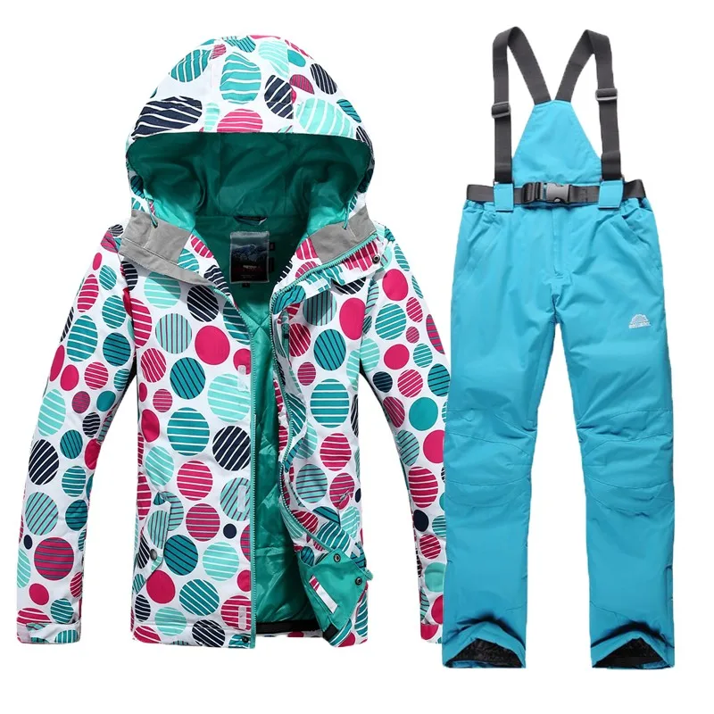 

10K winter woman ski suit sets snowboard clothes waterproof windproof snow suits jackets + bibs warm ski suit pants