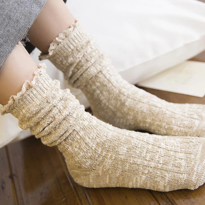 

5 Pairs Women's Socks Hosiery Autumn Winter Thicken Warm Japanese Vintage Pile Of Socks Rib Loose Stacked Socks