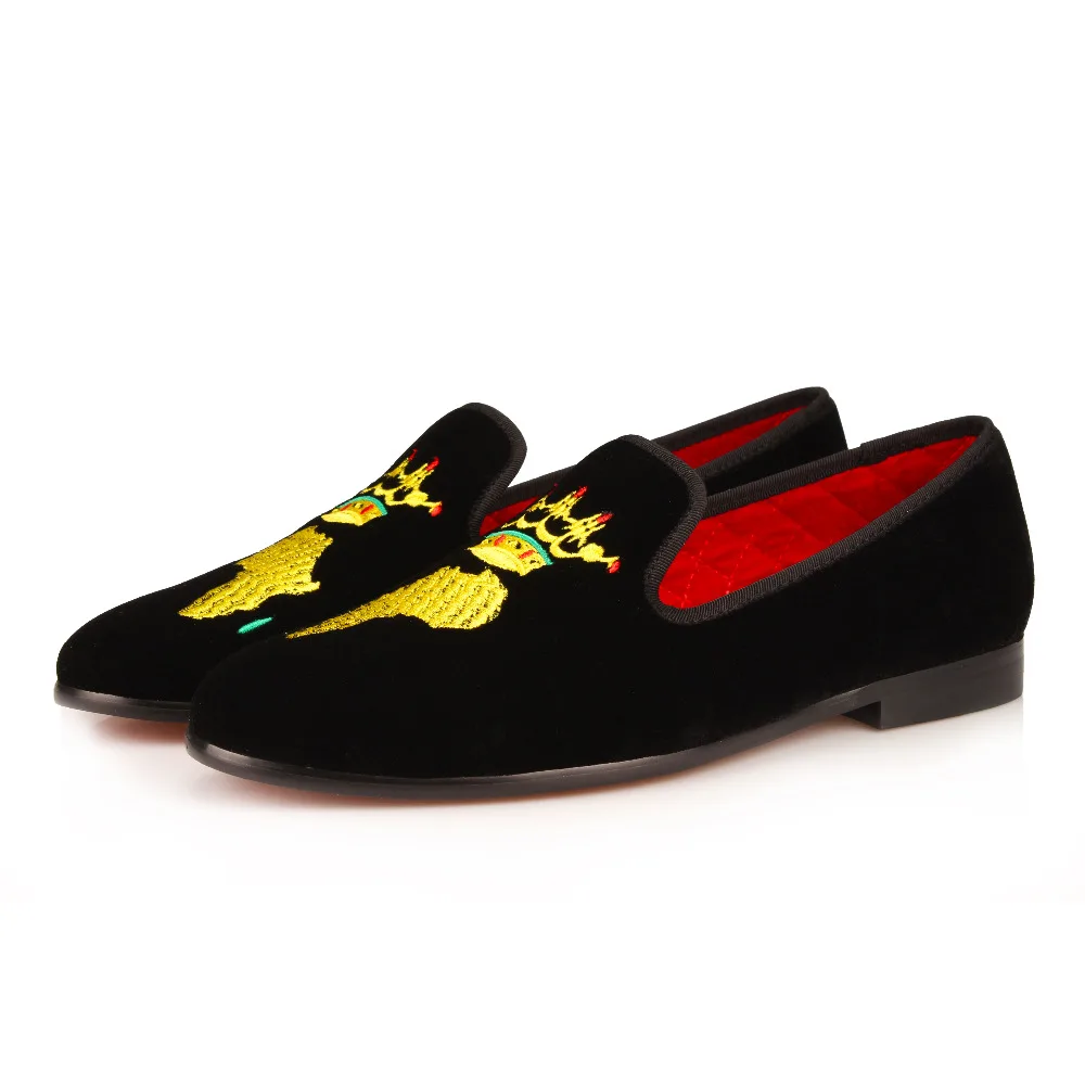 Men Velvet Shoes Loafers Embroidery (2)