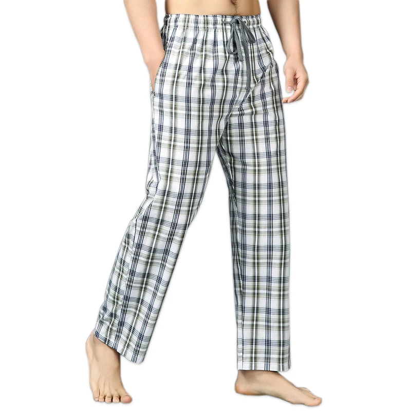 

Summer 100% cotton sleep bottoms men simple pijamas sleepwear trousers casual plaid sheer men home pants Plus size XXL 100KG