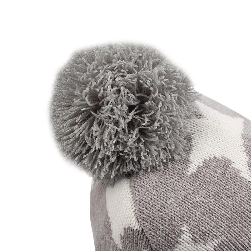Star Fashion Knit Kids Hat Winter Warm Children Beanie Ear Protect Kids Hat With Pompom Star Pattern Baby Girls Beanie Hat  (12)