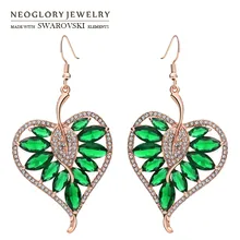 Neoglory Австрия Стразы и циркон длинные висячие серьги изысканный дизайн сердце любовь розовое золото цвет для Мода Романтический подарок