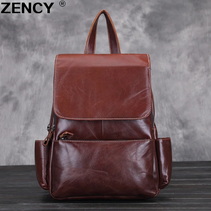 

Vintage Natural Genuine Leather Real Soft First Layer Oil Wax Cowhide Luxury Brand Women Backpacks Ladies Female Girl School Bag