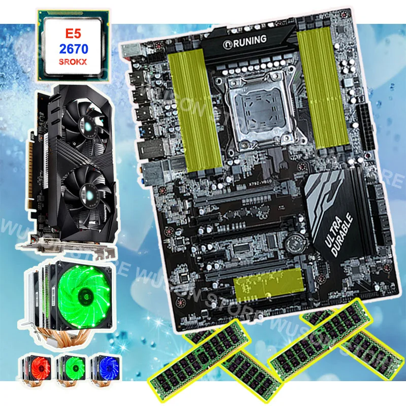 

Building gaming computer Runing X79 motherboard video card GTX1050TI 4G CPU Xeon 2670 C2 2.6GHz with cooler RAM 4*8G 1600 RECC