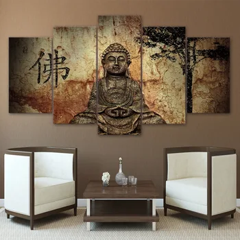 

Home Decorative Framework HD Printed Canvas Painting For Living Room 5 Panel Buddha Modular Picture Wall Art Artwork Poster