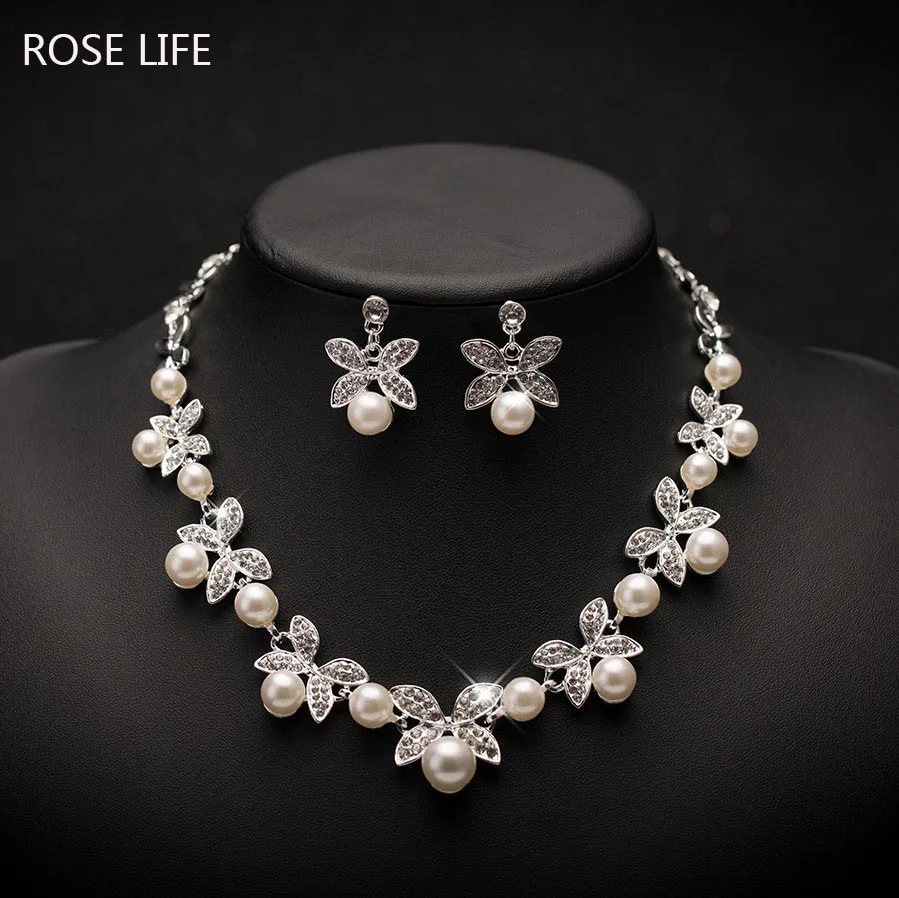 Женский Свадебный комплект из колье серёг и с жемчугом|bridal wedding jewelry|bridal jewelry