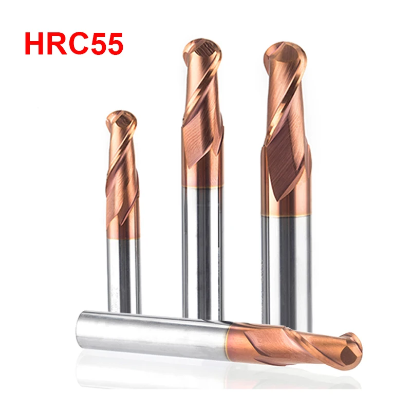 

HRC55 Tungsten Carbide Steel 2 Flutes Ball Nose End Mill Milling Cutter CNC Tool For Carbon Alloy Stainless Steel Iron Cop