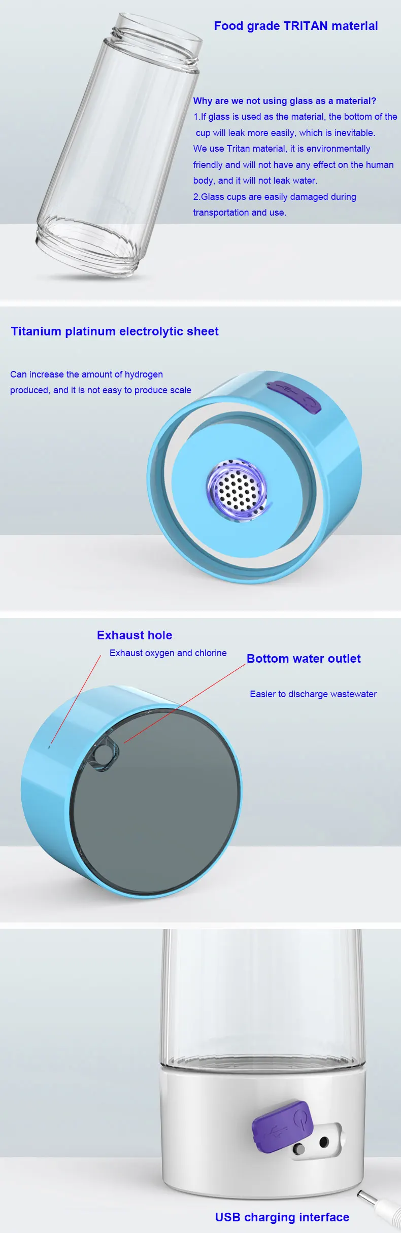 SPE/PEM водород богатая бутылка воды ионизатор генератор/чайник Seperate H2 и O2 водород Heathy Смарт чашка с сливным отверстием