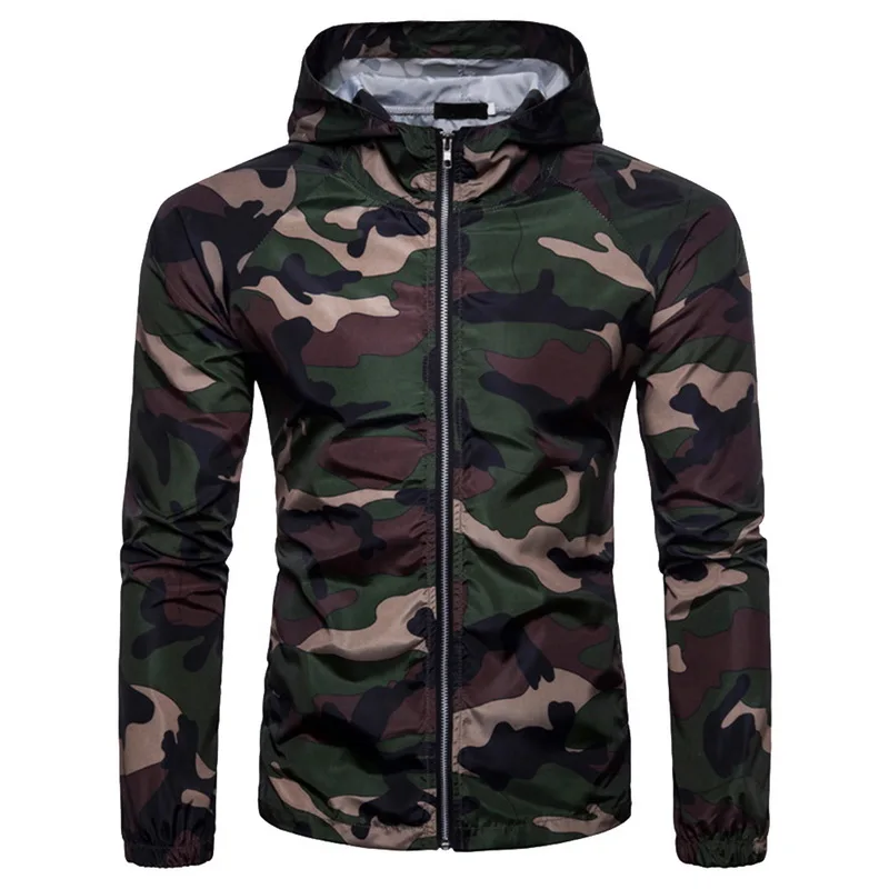 

SHUJIN Men Jacket Fashion Camouflage Printed Windbreaker Outwear Jacket Coat Causal Military Fitness Hooded Cardigan Overcoat