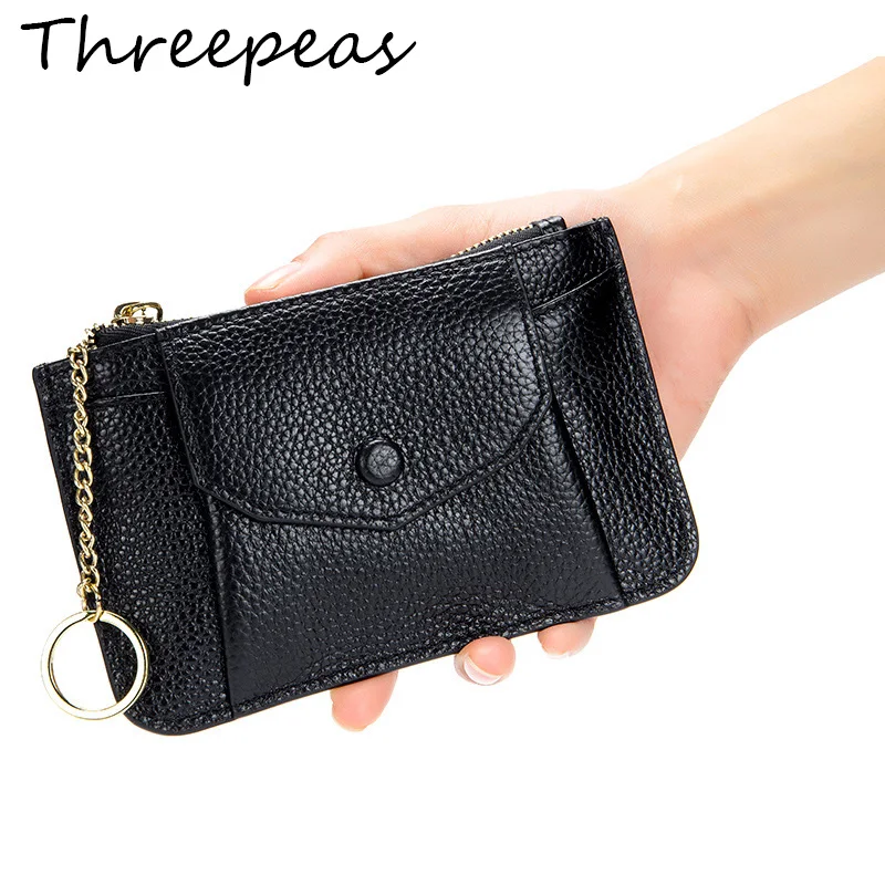 

THREEPEAS Genuine Leather Coin Purse Women Small Wallet Card Holder Zipper Key Ring Money Bag Coin Pocket Wallets Key Holder
