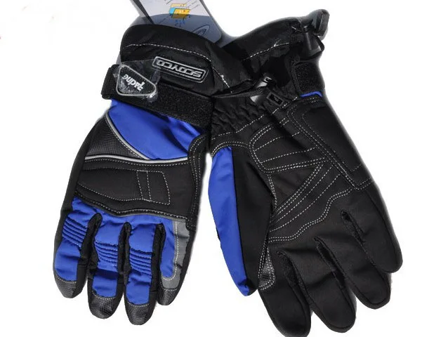 Цена, водонепроницаемые ветрозащитные мотоциклетные перчатки SCOYCO MC15, мотоциклетные перчатки с полным пальцем, черные, красные, синие - Цвет: Синий