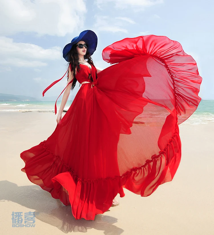 red chiffon maxi dress