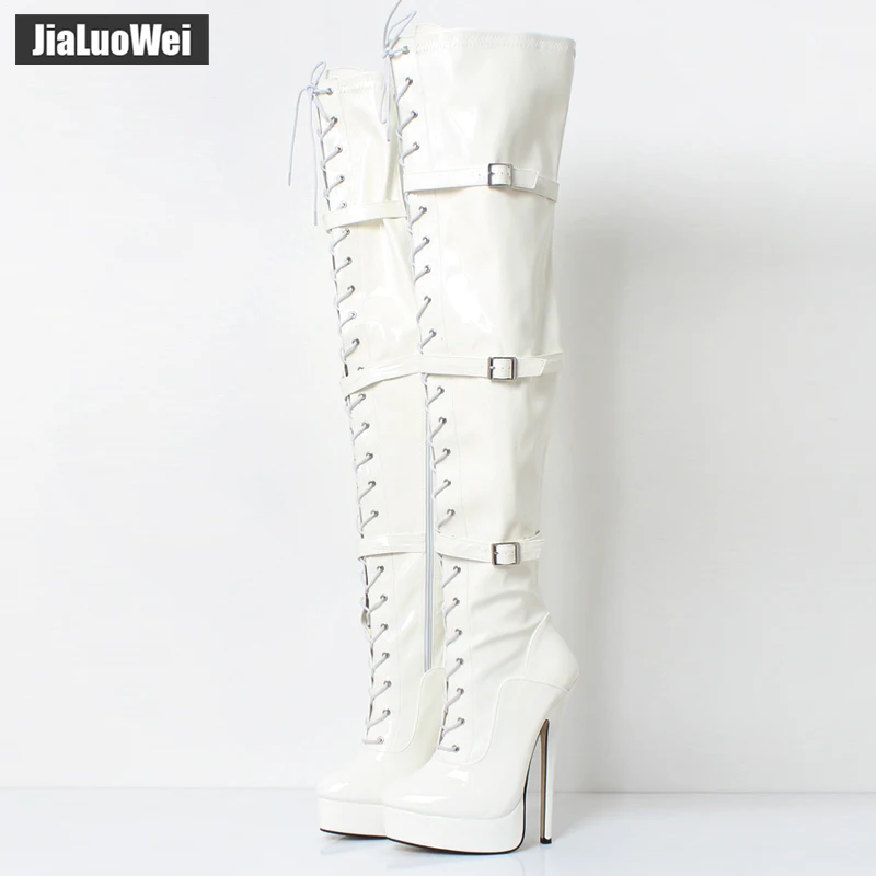 Jialuowei/ г. Новые пикантные женские сапоги на платформе на тонком высоком каблуке 18 см/7 дюймов женские модные ботфорты на шнуровке