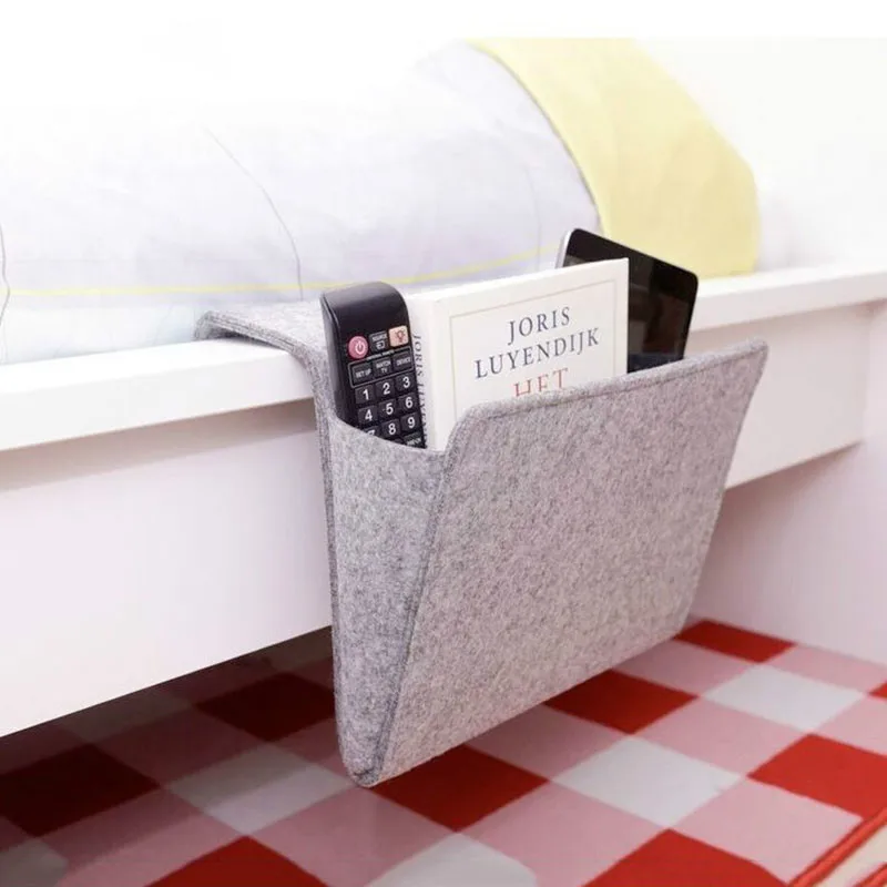 

Christmas Grey Bed Storage Pockets Felt Bedside Hanging Storage Organizer Holder with 1 Inner Pockets for Bed Table Sofa