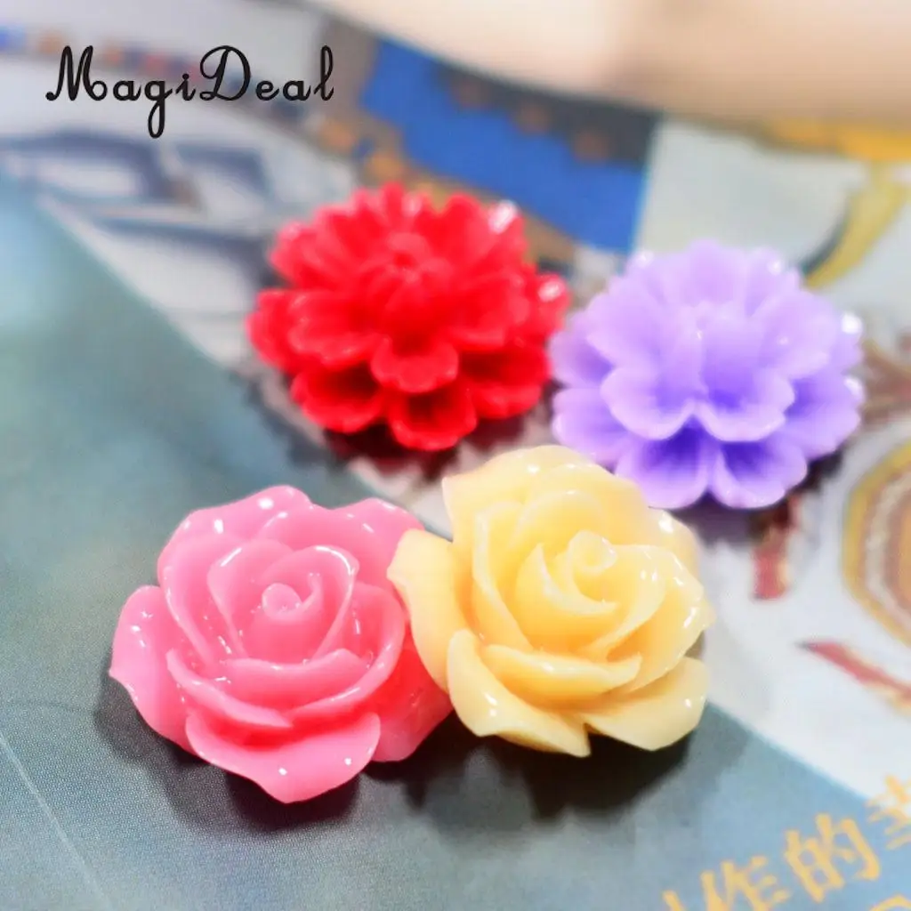 MagiDeal 50Pcs Assorted Colors Size Resin Rose Flower Carving Rose Flower Beads Accessories Synthetic stone material 