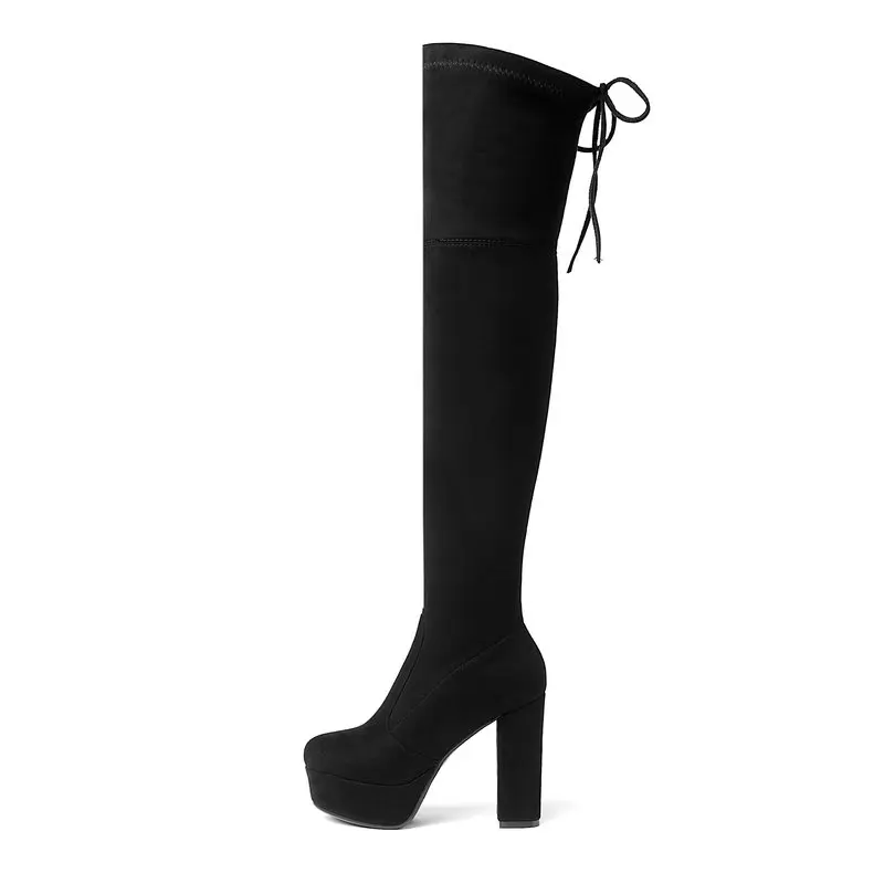 High Heel Platform Over the Knee Boots Women Sexy Block Thigh Boots Ladies Winter Stretch Boots Black Red Thigh Boots New