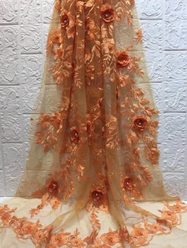 

African 3D flower Lace Fabric Latest France Tulle Embroidered Lace Nigeria 5 Yards/Pcs For Wedding/Party