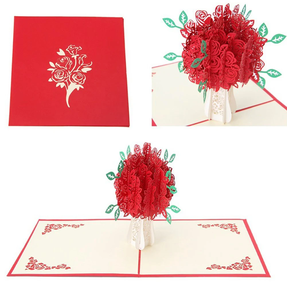  Big Rose 3D Pop UP Greeting Cards Fantastic Flower Handmade Gift Card For Valentine's Day Birthday  - 32879127972
