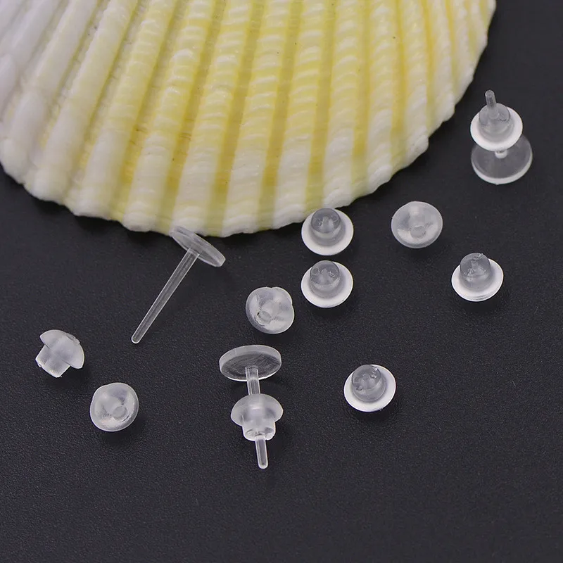 

200sets Invisible Stud Earrings Resin Ear Pin with 5.8mm plane and Clear Ear Pad DIY Earring Finding